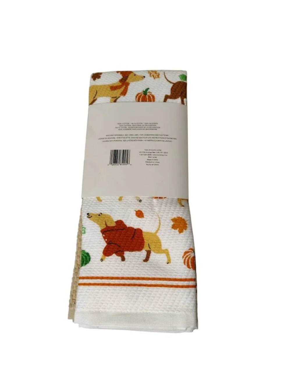 Town and Country Living 3 Pack Dog Print Kitchen Towels 16x28 Cotton Fall Decor